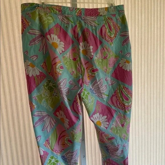 Vintage LILLY PULITZER Pink Blue Floral Cotton Ankle Pants  Size 12 EUC - Picture 5 of 5